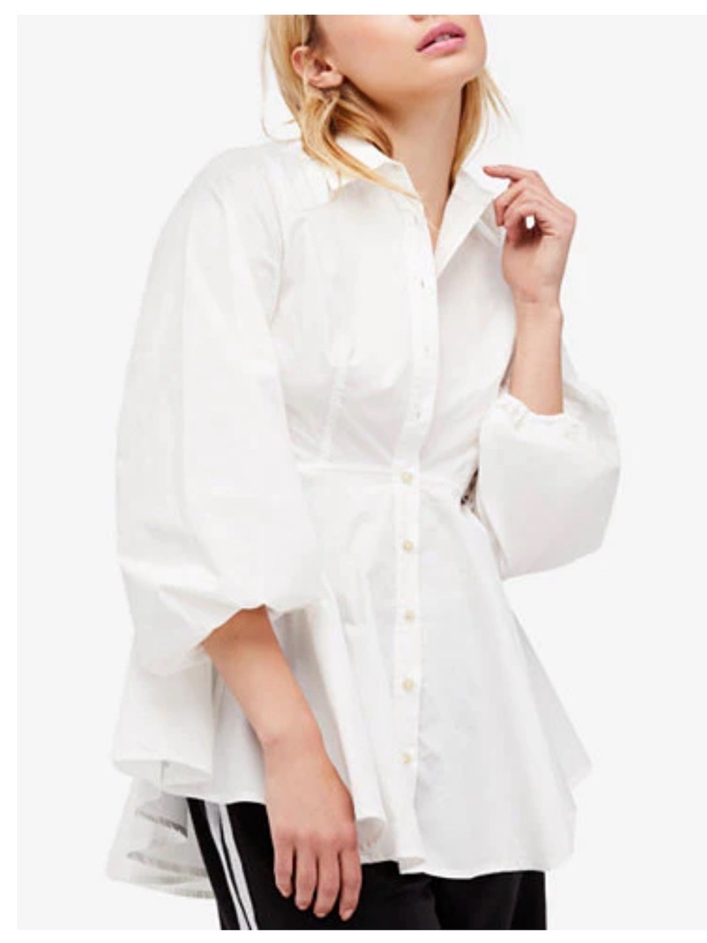 Free People White Button-Front Peplum Shirt size S